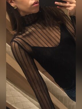 Aritzia Lace Mesh High Neck Blouse